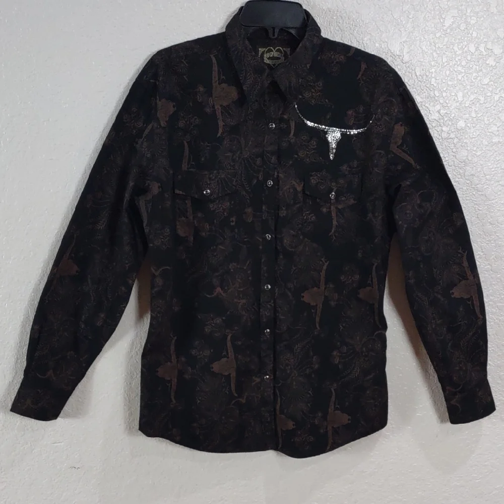 COWGIRL HARDWARE,Black and Brown Western Shirt, Size XL - Picture 3 of 17